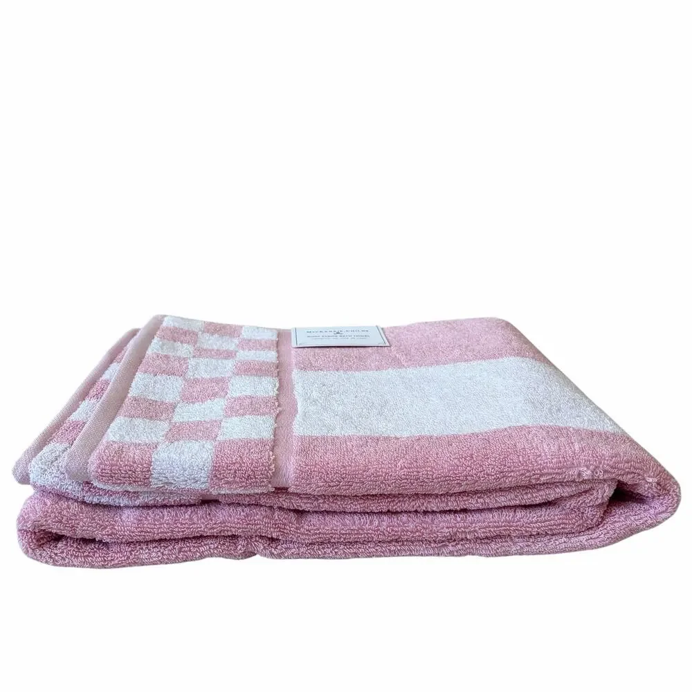 NEW Mackenzie-Childs Cotton Bath Towel with Rosy Check Border